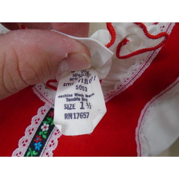 VTG Toddletime Velour Tank Dress & Shirt Lace Floral red Cottwagcore Praire 2T - Picture 4 of 7